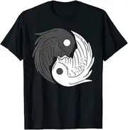 [X.Style] Yin and Yang Wings Angel Devil Meditation Acro Hatha Yoga ds1217 T-Shirt (M) Black