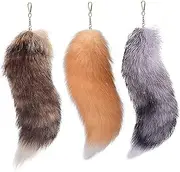 [Comebachome] Therian Tail Keychain, 3pcs 16inch Fluffy Faux Fox Tail Keychain, Fur Tails Pendant for Handbag Backpack Decoration