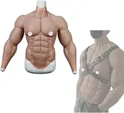 Silicone Muscle Suit Men Fake Abs with Muscle Arms, Realistic Silicone Fake Chest Muscle Body Suit with Abdomen Macho Muscle Men Cosplay (Free Size, Color#03)