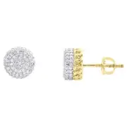 10K Yellow Gold Diamond 8mm 3D Circle w/ Cuban Chain Link Stud Earrings 0.15 CT