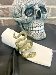 4 Napkin Rings Halloween Gold Color Slithering Cobra Snake Set Rachel Zoe NEW
