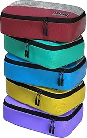 Dot&Dot Small Packing Cubes for Travel - Luggage Accessories Organizers (5-piece set, Red/Yellow/Green/Blue/Purple)