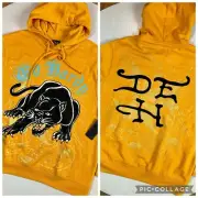 ED HARDY TATTOO CROUCHING PANTHER GRAPHIC GOLD YELLOW HOODIE SWEATER Size LARGE