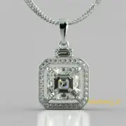 2.40CT Asscher Cut Diamond Halo Style Jewelry Pendant 14K White Gold Finish
