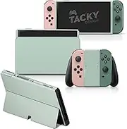 Tacky Design Green color skin Compatible with Nintendo Switch OLED Skin - Vinyl 3M color blocking Nintendo Switch OLED Stickers set - Switch OLED Skin for Console, Dock, Joy Con - Decal Full Wrap