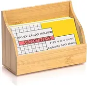 SHIQIKEJIPTY Wood Index Card Holder 4x6 Index Card Display Stand Flash Card Organizer Post Cards Case Notecard Box for Business Desk Office Home School Capacity 200 Sheets