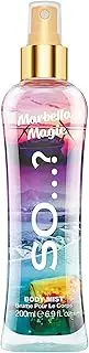 So...? Summer Escapes Marbella Magic Body Mist – 200ml Fragrance Spray – Tropical Scent with Mango, Passion Fruit, Red Berries, and Orange – Long-Lasting and Refreshing – Cruelty-Free & Vegan
