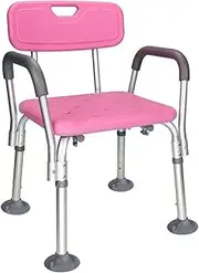 Shower Chair 6 Height Adjustable Shower Bench with Includes Padded Armrest and Back Non Slip Suction Foot Pads Bathtub Stool for Elderly,Disabled and Pregnant 136KG Capacity Pink