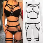 [CAMIXGQN] Rope Leather Harness Compatible with Garter Belt Out Bra and Leg Suspenders Straps Accessories Set(Chest Harness)