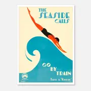 Galrie The Seaside Calls Retro Travel Poster-1930s Vintage Australian Art Print Decor, Poster Only, A4 21 x 30cm (8 x 12inch)