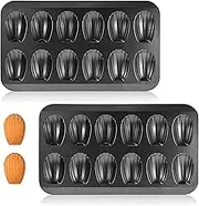 2 Pack Madeleine Pans for Baking, 12 Cavity Heavy Duty Shell Shape Baking Mold Nonstick Cookie Cake Pan for Oven（BLACK）