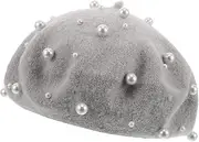 [VALICLUD] Handmade Women's French Beret Plush Imitation Wool Retro Vintage Flair Cozy Hat Light Grey