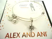 Alex And Ani NORTH STAR II Russian Silver Charm Bangle New W/Tag Card & Box