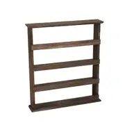 Fin 4 Tiers Rustic Wood Spice Rack Organizer Wall Mounted Kitchen Shelves Space Save