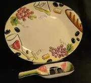 2 Piece Ceramic Chip'n Dip Set / Platter Buon Vino NEW