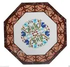 Octagon White Marble Coffee Table Top Shiny Gemstone Inlay Work Patio Sofa Table