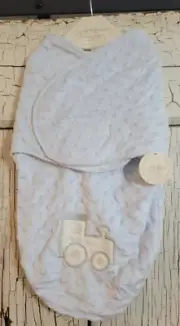 Kyle & Deena Swaddle Blanket Sleep Wrap 0-3 months Blue Plushy Minky Dot Train