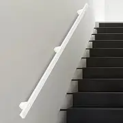 Handrail for Stairs 5ft 8ft 10ft 12ft 14ft White Wall Mounted Stair Banister Rail, Industrial Iron Pipe Railing Safety Grab Bar for Indoor Outdoor Steps(12ft/360cm)