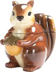 Squirrel 8 Inch Air Tight Cookie Jar, Hand Painted Ceramic Container, Dishwasher