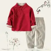2Pcs Kids Chinese New Year Outfit Baby Tang Suit Cotton Linen Ethnic Clothes