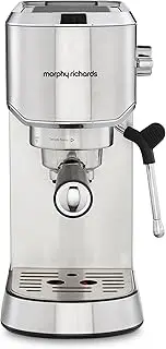 [morphy richards] Compact Espresso Coffee Machine, Dual Cup, 1L Water tank, Variable Steam Control & Milk Frother Wand, Stainless Steel, 172022