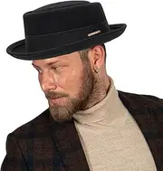 [NociHah] Fedora Pork Pie-Hat for Men Women - Unisex Vintage Wool Felt Flat Top Porkpie Hat S/M