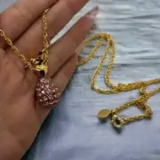 Joan Rivers Pink Champagne Egg Pendant with 30” Chain Crystals Gold Tone