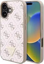 Guess 4G Triangle PU Leather Mobile Phone Hardcase for iPhone 16 Plus, 6.7-Inch Size, White