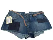 Women’s Denim Shorts Obey Patchwork Premium Threads Size 28