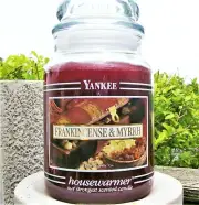 Yankee Candle Black Band "FRANKINCENSE & MYRRH" Large 22 oz~WHITE LABEL~RARE~NEW