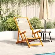 vidaXL Folding Beach Chair with Armrests Cream Acacia Wood & Textilene