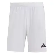 ADIDAS Athletic L Gym Shorts WHITE Black Stripes ZIP POCKETS Wicking Soccer NWT