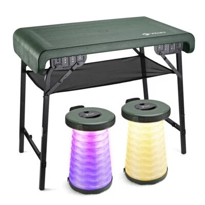 VILLEY Portable Table Stools Set Collapsible Stools 2.37ft Folding Camping Table