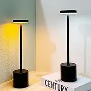 EMINGSKY 2 Pack Cordless Table Lamp Rechargeable 5000mAh Battery Operated Portable LED Desk Lamp 3 Color Temperature Stepless Dimming for Bedroom Restaurant Coffee Shop Party (Black)