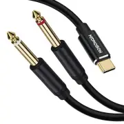 USB C To Dual 6.35Mm 1/4" Stereo Splitter Y Cable Type TS Audio Cord