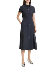 Theory Linen Blend Short Sleeve Midi Dress