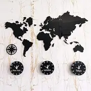 3D Acrylic World Map with Clocks Set - Living Room Decorated Modern Wall Clock Black Multi-Time Zone Clock,Wall Decoration Art,31.4x22in