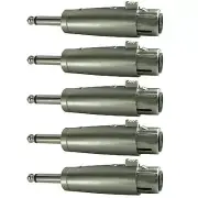 5 Pack Lot 3 pin XLR Female To 1/4" Inch Male Mono mic cable cord PA DJ Adapter