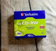 Verbatim CD-RW Discs w/Slim Jewel Cases, 700MB/80min, 10 Discs (VER95156)