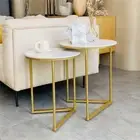 Modern round Marble Metal Base Nesting Set Side Accent Table Living Room Storage