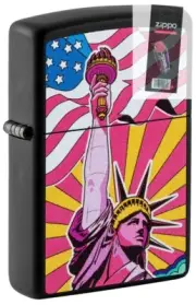 Zippo 49784 Lady Liberty Design Black Matte Windproof Lighter + FLINT PACK