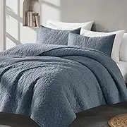 R.SHARE 100% Cotton Bedding Quilt Set Cal King Size Blue Grey