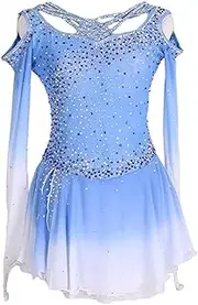 [Zagitova] Long Sleeve Ice Skating Dresses for Women Women's Hollow Dance Dresses with Sparkling Rhinestones