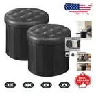 Compact Round Ottoman with 30L Storage - Leather Design for Living Room Use
