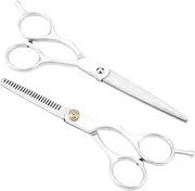 Hair Cutting Thinning Scissors Set Professional Salon Barber Shear for Hair Thinning Family Haircut Stainless Steel (2 Piece Set)