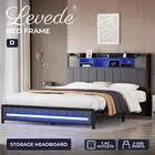 Levede Double Bed Frame Linen Upholstered Storage Headboard LED Charging 2 Ports