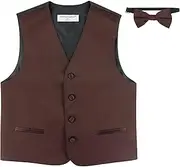 [Vesuvio Napoli] BOY'S Dress Vest & BOW Tie Solid Chocolate Brown Color BowTie Set