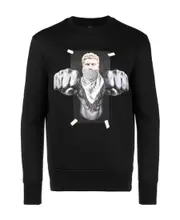 Frontal impact color printing detail hoodie XS Black