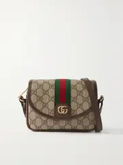 [Gucci] Gucci - Ophidia Leather-trimmed Printed Coated-canvas Shoulder Bag - Brown - One size One size Brown