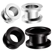 2 Pairs Large Gauge Black Steel Flesh Tunnel Screw Fit Ear Plug Assorted Size